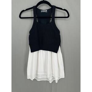 Anthropologie Top Womens XXS Jenna Twofer Sweater Tank Black White Flowy